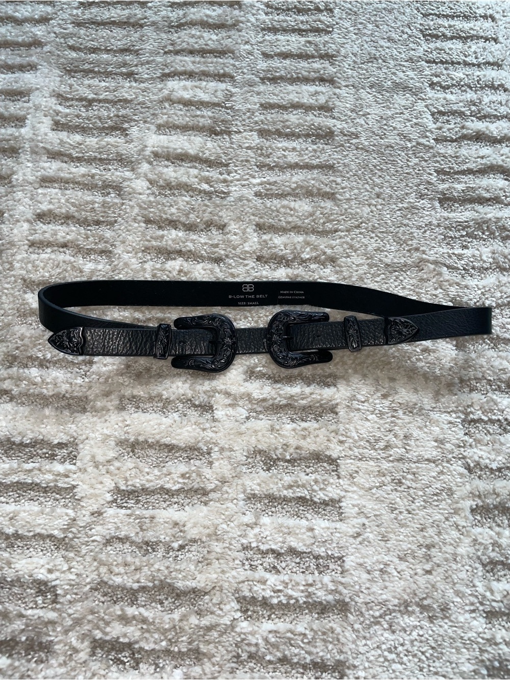 B-Low the Belt Black Double Buckle Embossed Leather Belt
